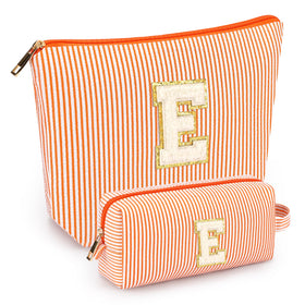 mibasies 2 PCS Initial Makeup Bags in orange colour, front view