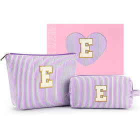 mibasies 2 PCS Initial Makeup Bags in purple front view