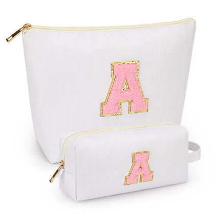 mibasies 2 PCS white cosmetic bags front view
