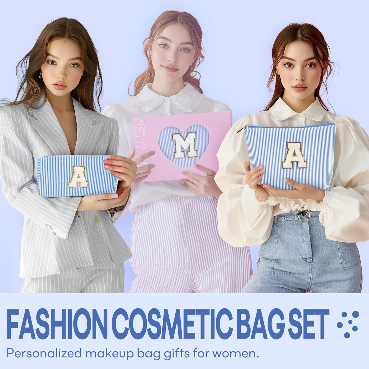 mibasies blue cosmetic bag open view displaying storage space