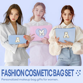 mibasies compact cosmetic bag side view in blue