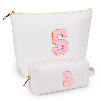 mibasies cosmetic bag set in white with alphabet letters