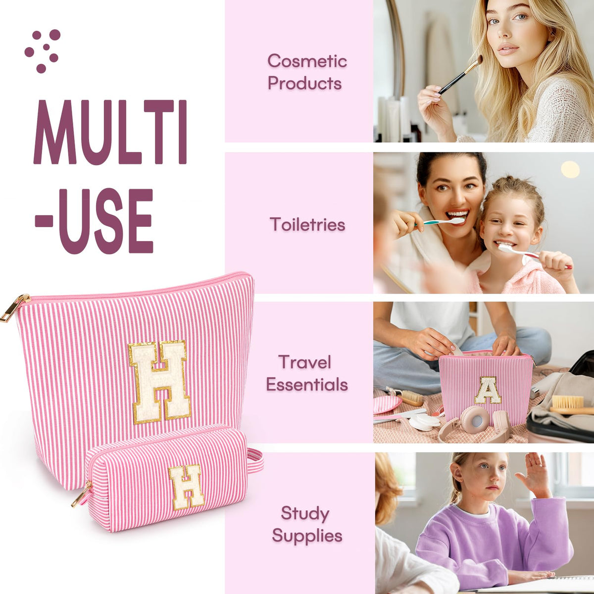 mibasies cosmetic bag with alphabet letters detail
