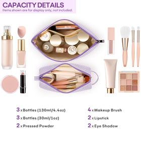 mibasies Initial Makeup Bag blue open view with cosmetics inside