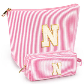 mibasies Initial Makeup Bag in pink with alphabet design front view