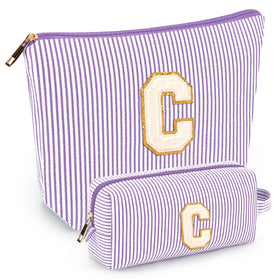mibasies Initial Makeup Bag in purple front view with letter design