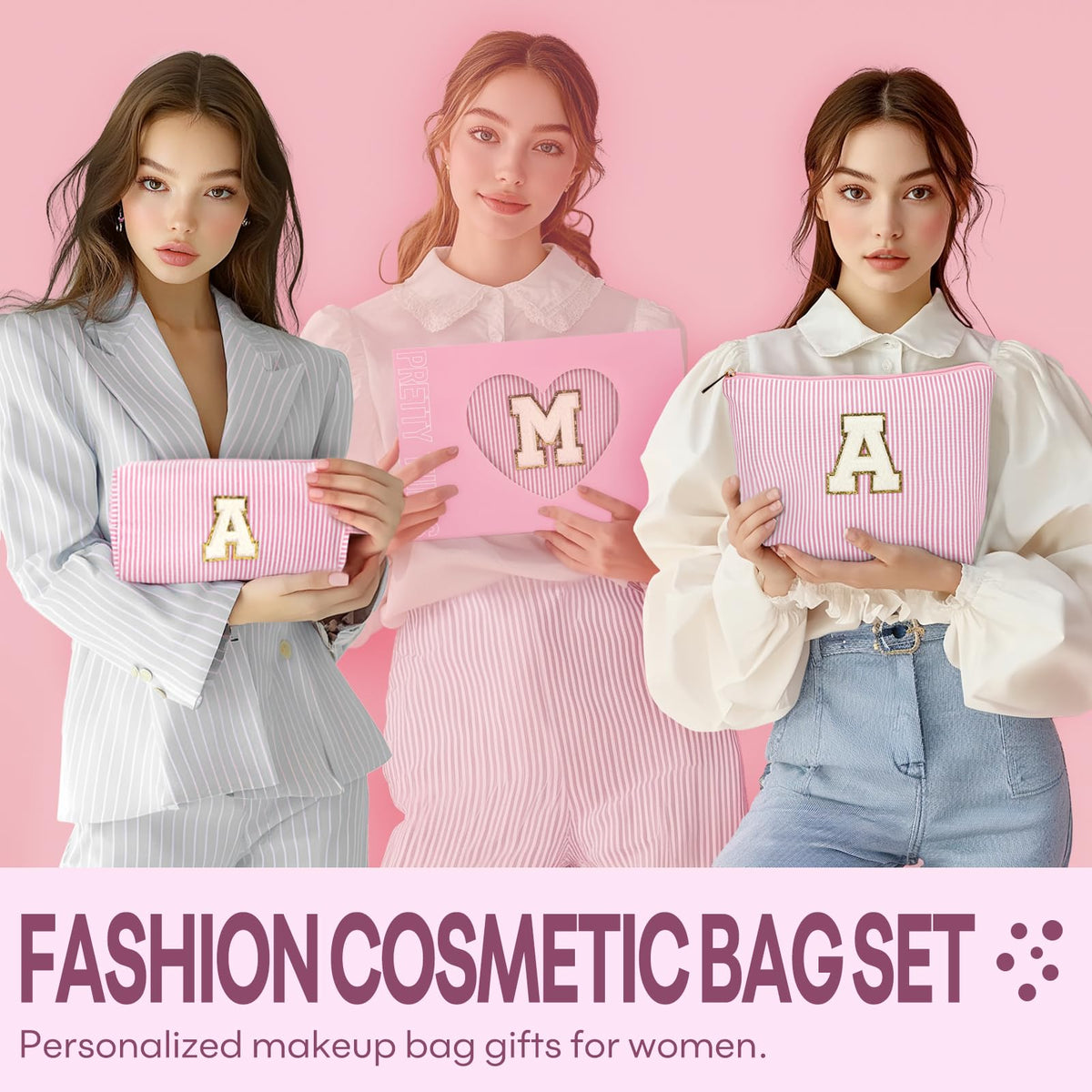 mibasies Initial Makeup Bag light pink with alphabet design