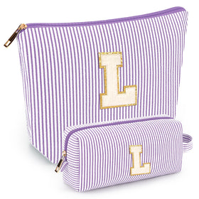 mibasies Initial Makeup Bag purple front view with alphabet letters