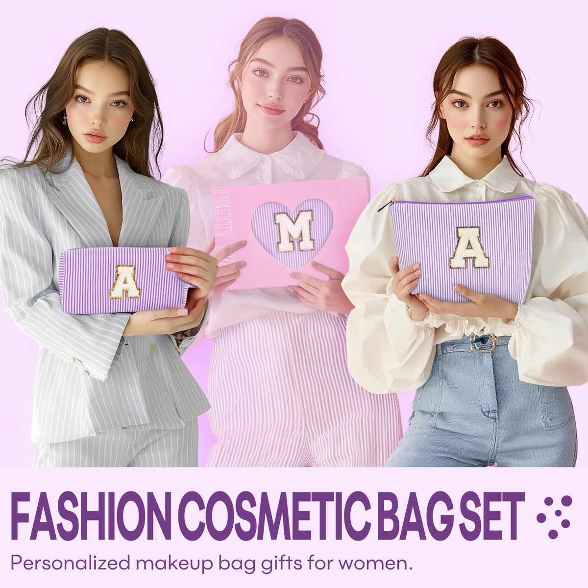 mibasies Initial Makeup Bag purple side view