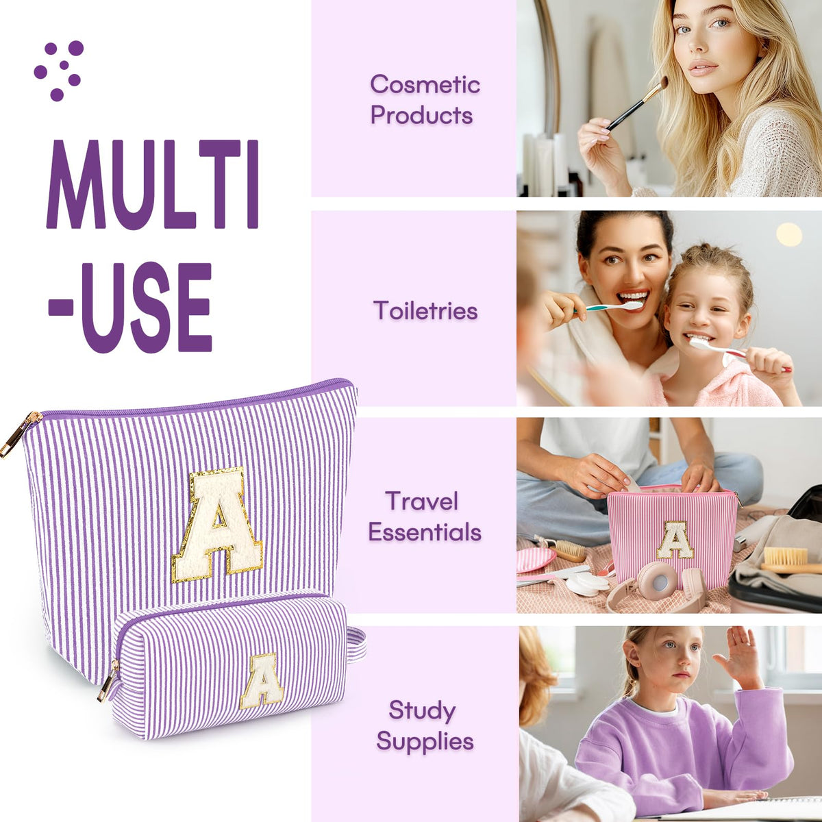mibasies Initial Makeup Bag yellow front view with alphabet design
