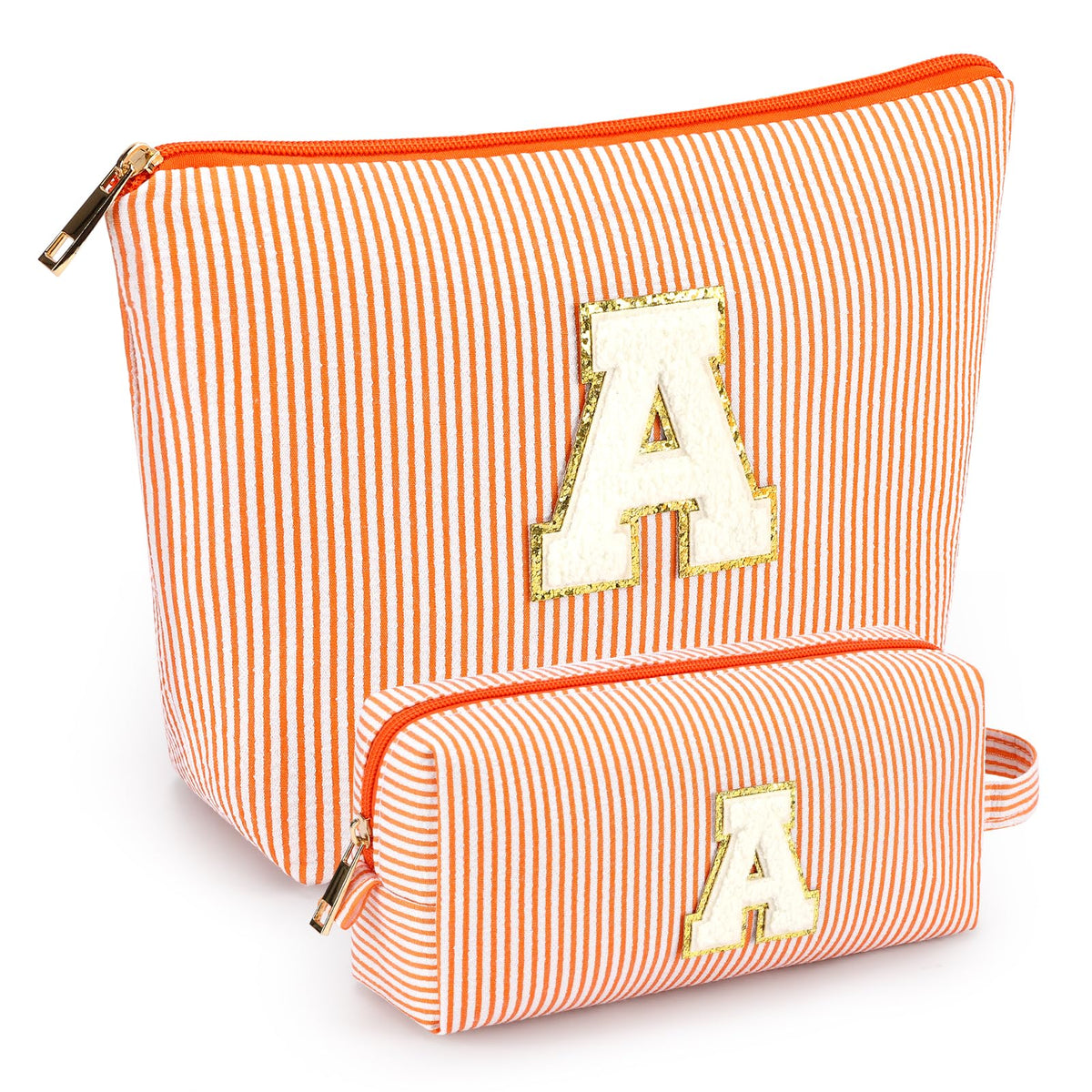mibasies Initial Makeup Bags in orange with letters front view