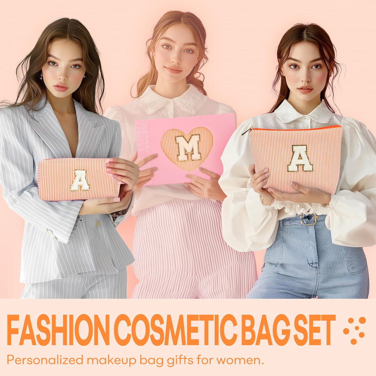 mibasies Initial Makeup Bags in pink with alphabet design