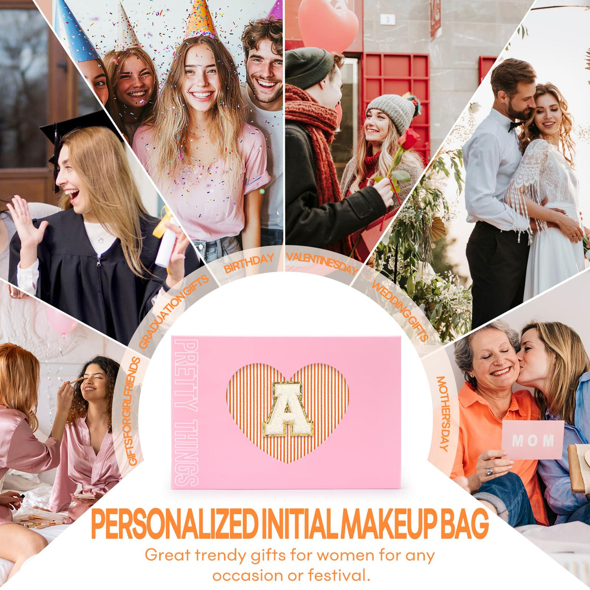 mibasies Initial Makeup Bags packed with cosmetics