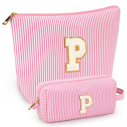 mibasies pink cosmetic bag front view with alphabet letters