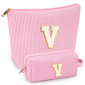 mibasies pink cosmetic bag front view with alphabet letters