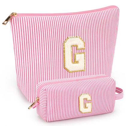 mibasies pink cosmetic bag front view with alphabet letters