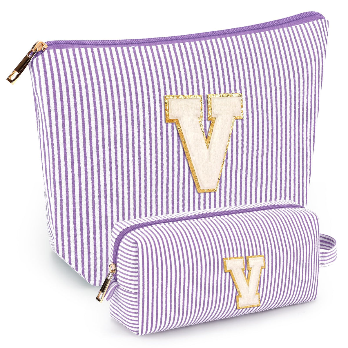 mibasies purple makeup bag front view with alphabet letters