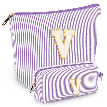 mibasies purple makeup bag front view with alphabet letters