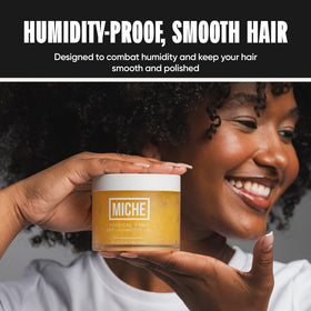 Miche Beauty Anti-Humidity Frizz-Free Hair Gel 8.8 oz in a travel bag