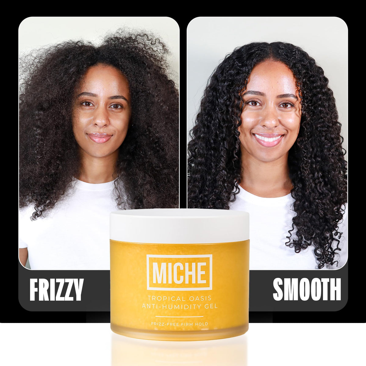 Miche Beauty Anti-Humidity Frizz-Free Hair Gel 8.8 oz on a bathroom shelf
