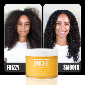 Miche Beauty Anti-Humidity Frizz-Free Hair Gel 8.8 oz on a bathroom shelf