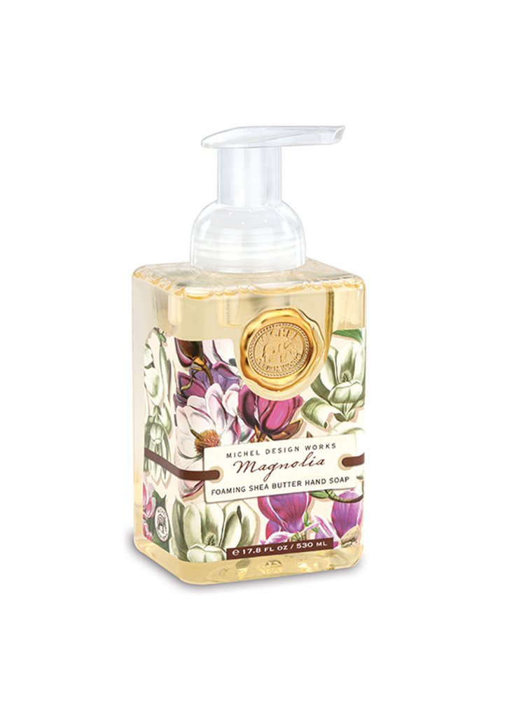 Michel Design Works Foaming Hand Soap 17.8 oz Magnolia front view with elegant pump dispenser
