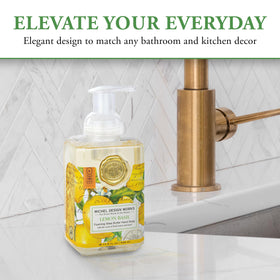 Michel Design Works Lemon Basil Foaming Hand Soap displayed with caddy and lotion