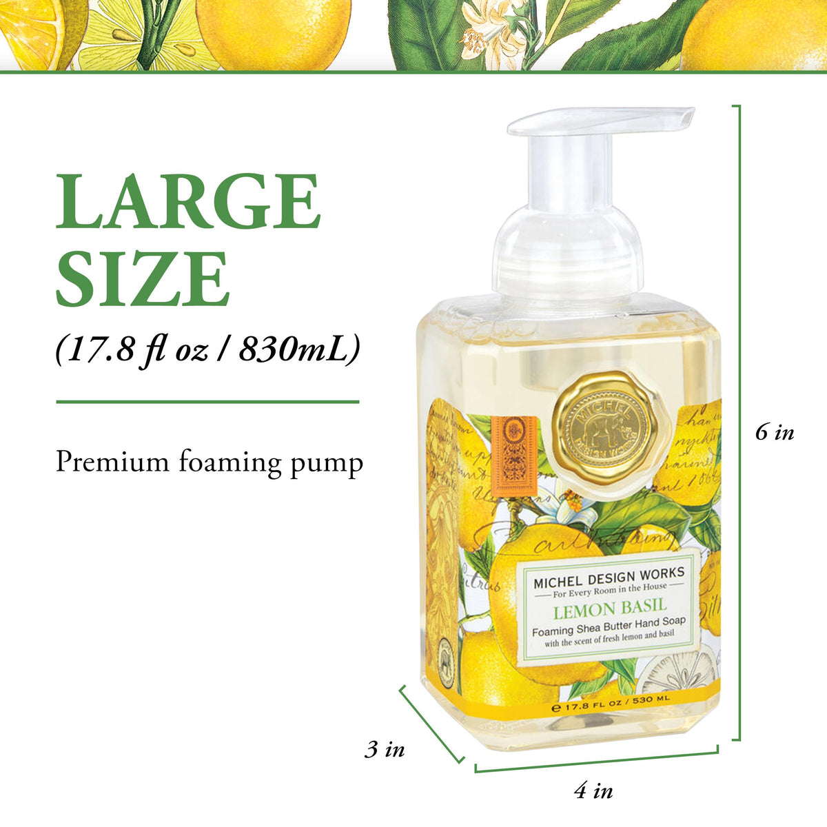 Michel Design Works Lemon Basil Foaming Hand Soap elegant square container