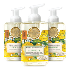 Michel Design Works Lemon Basil Foaming Hand Soap front view in elegant pump dispenser