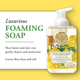 Michel Design Works Lemon Basil Foaming Hand Soap with shea butter and aloe vera ingredients