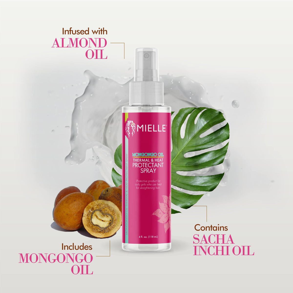 Mielle Organics Mongongo Oil Heat Protectant Spray 4oz side view