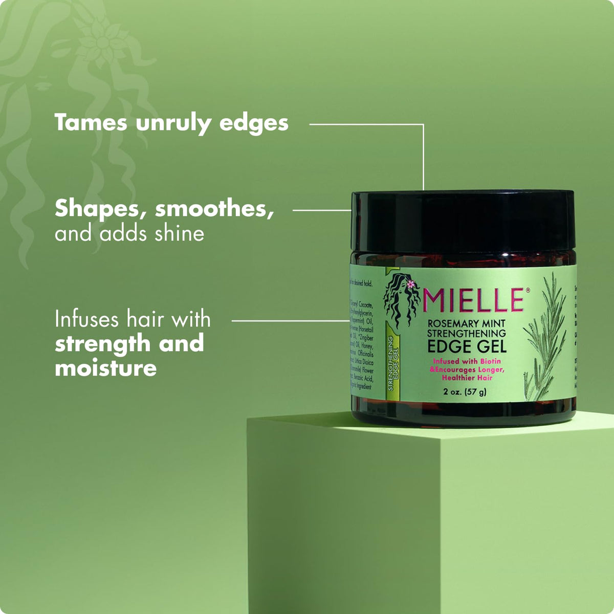 Mielle Organics Rosemary & Mint Edge Control Gel on a styling table
