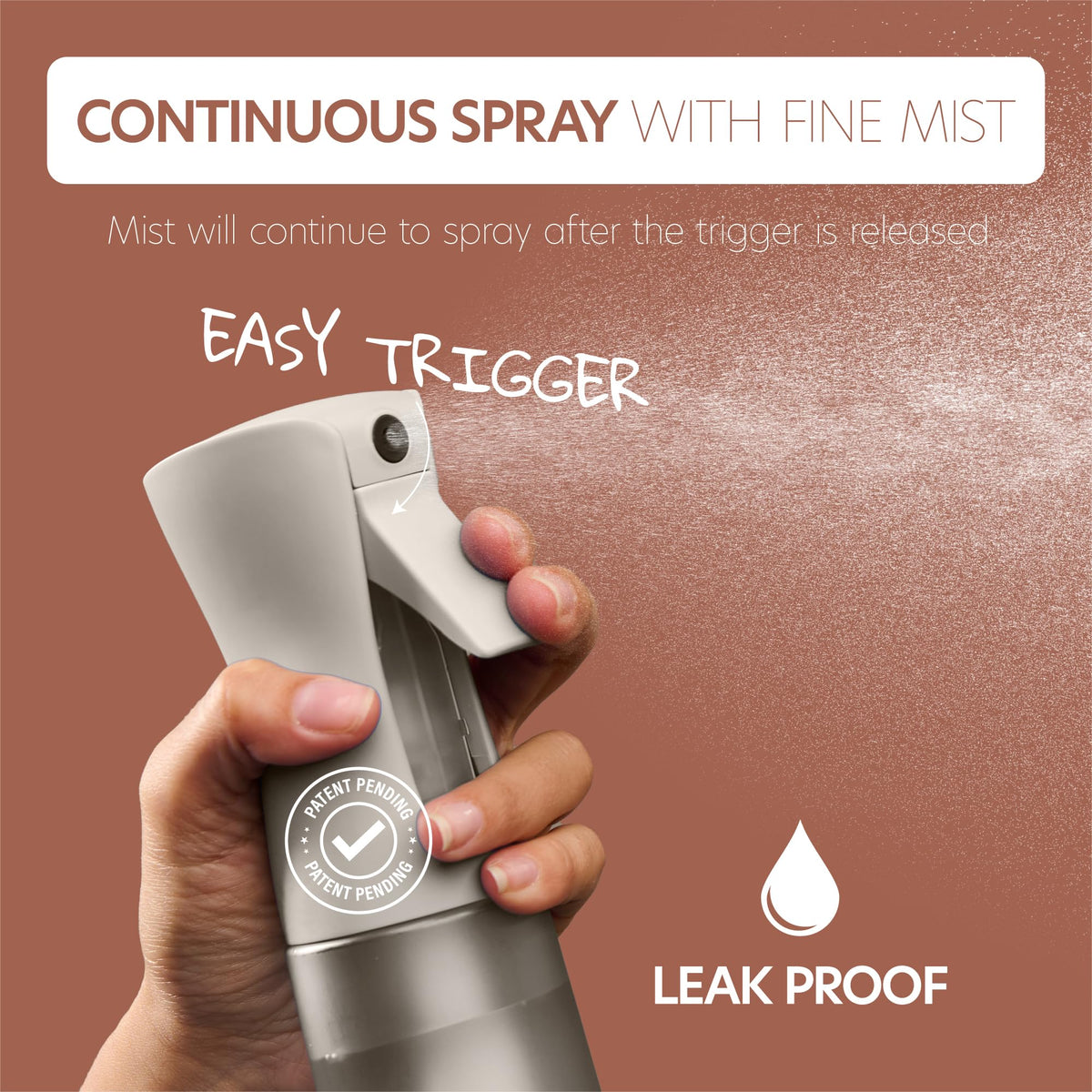 MIGHTY STRONG Continuous Spray Bottle side view with mist
