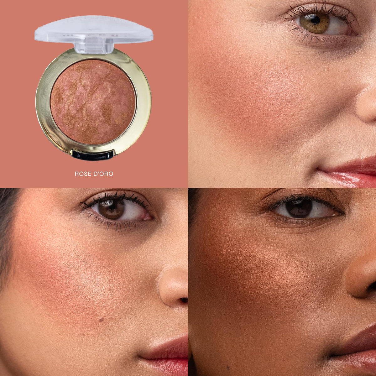 Milani Baked Blush Rose D'oro swatch on skin demonstrating colour