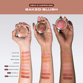 Milani Baked Blush Sparkling Rosé on makeup vanity