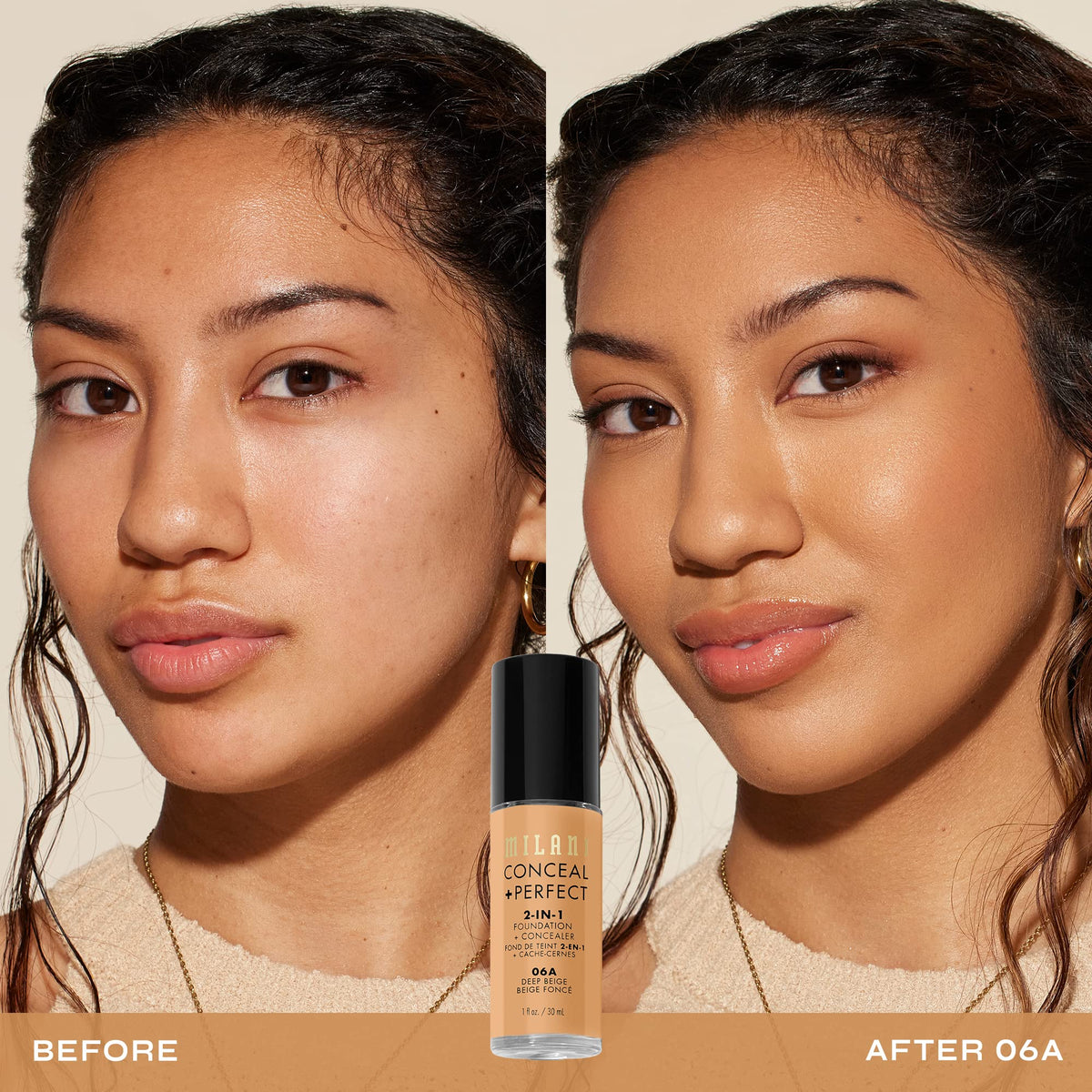 Milani Conceal + Perfect 2-in-1 Foundation + Concealer 06A-Deep Beige packaging