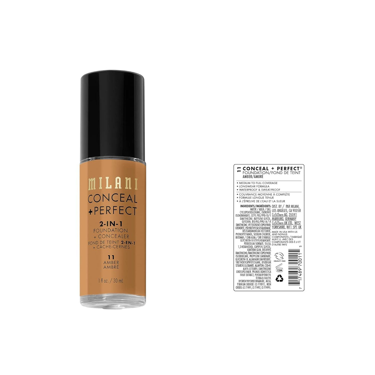 Milani Conceal + Perfect 2-in-1 Foundation + Concealer 11-Amber side view
