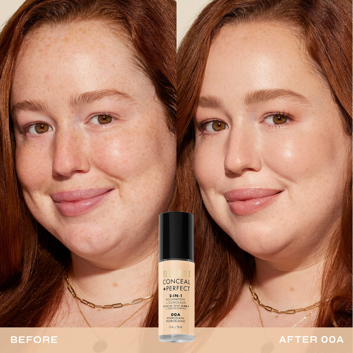 Milani Conceal + Perfect Foundation + Concealer 00A-Porcelain side view