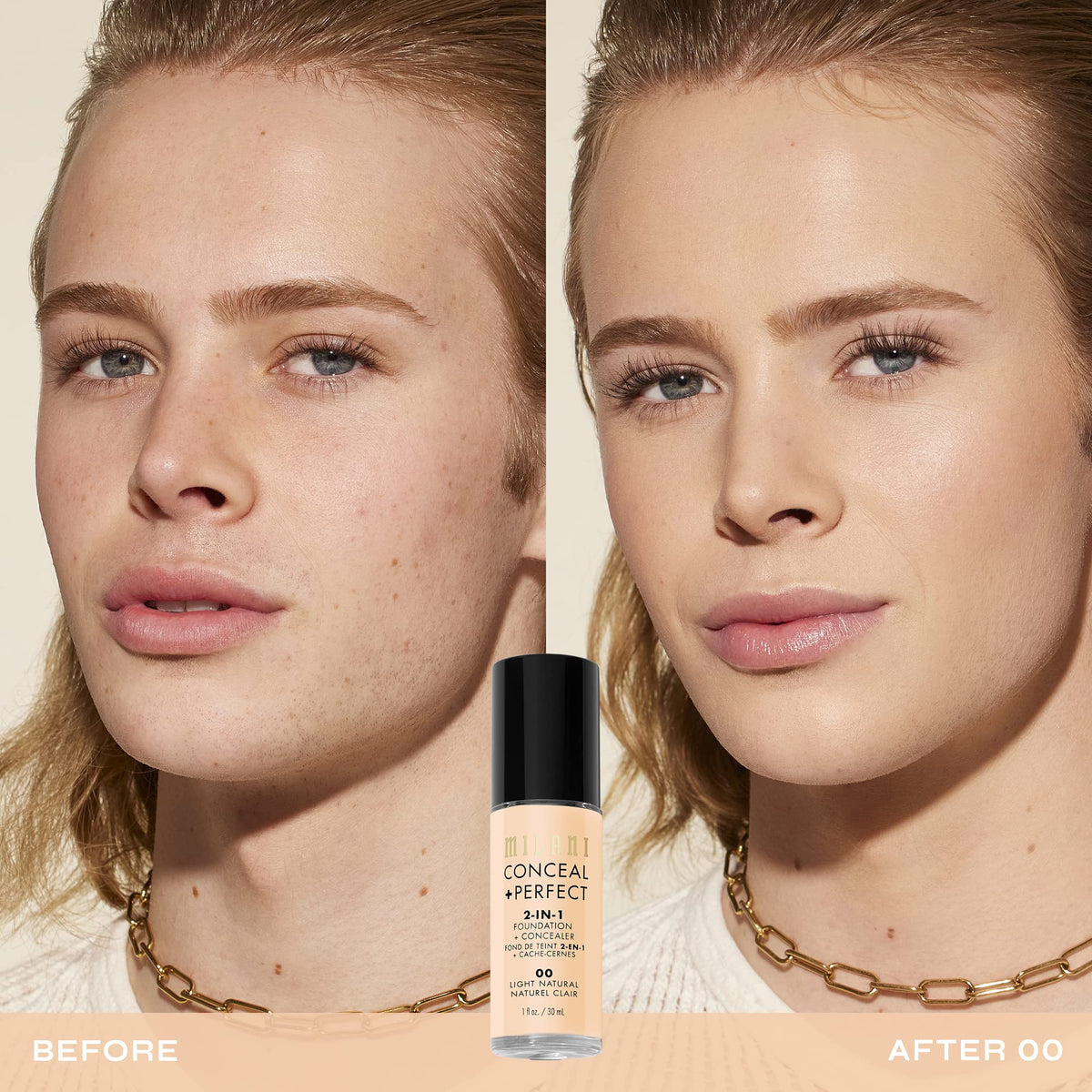Milani Conceal + Perfect Liquid Foundation Light Neutral bottle side view