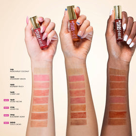 Milani Fruit Fetish Lip Oil Raspberry Peach application on lips