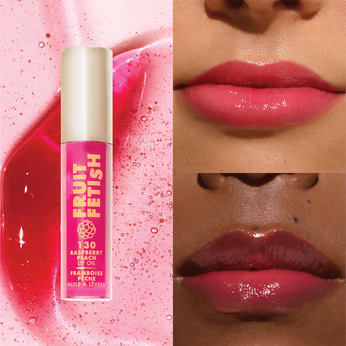 Milani Fruit Fetish Lip Oil Raspberry Peach oversized doe foot applicator