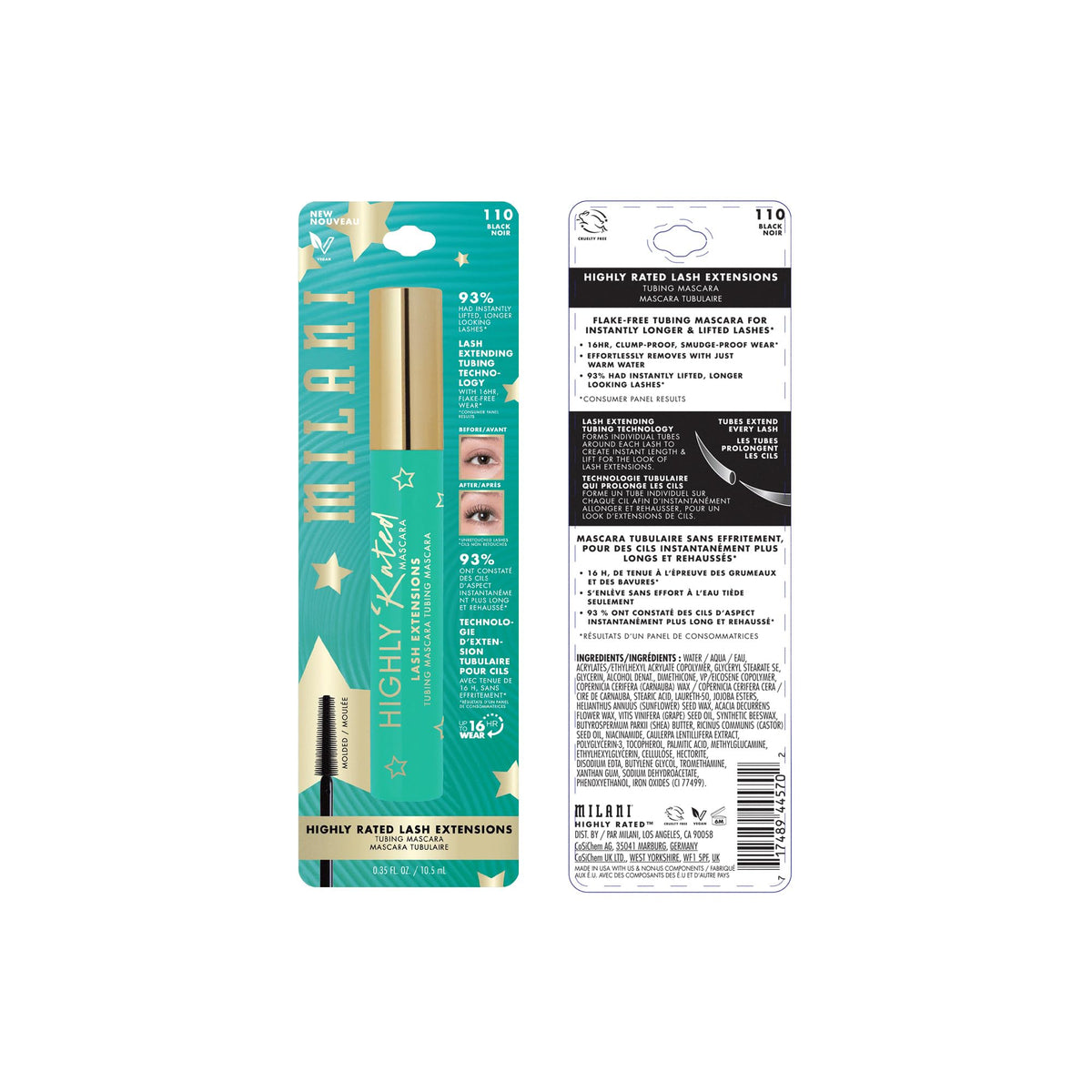Milani Highly Rated Tubing Mascara wand and tube close-up