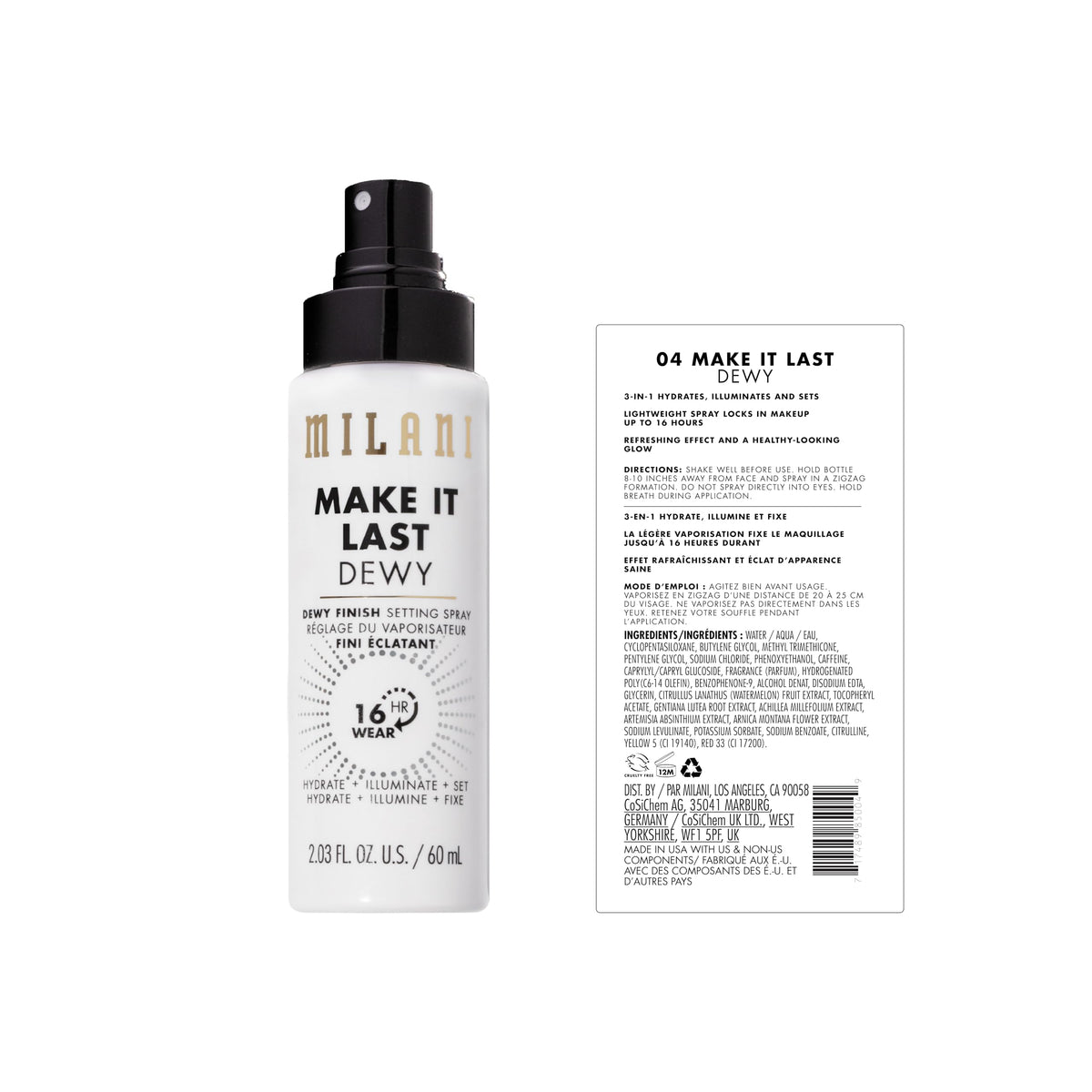 Milani Make It Last Dewy Setting Spray bottle close-up