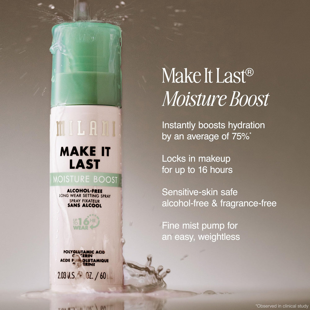 Milani Make It Last Moisture support Setting Spray side view