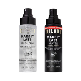 Milani Make It Last Setting Spray Duo front view with natural and matte options