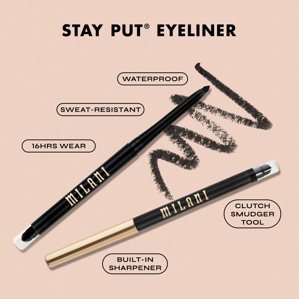Milani Stay Put Eyeliner Pencil After Dark swatch on skin