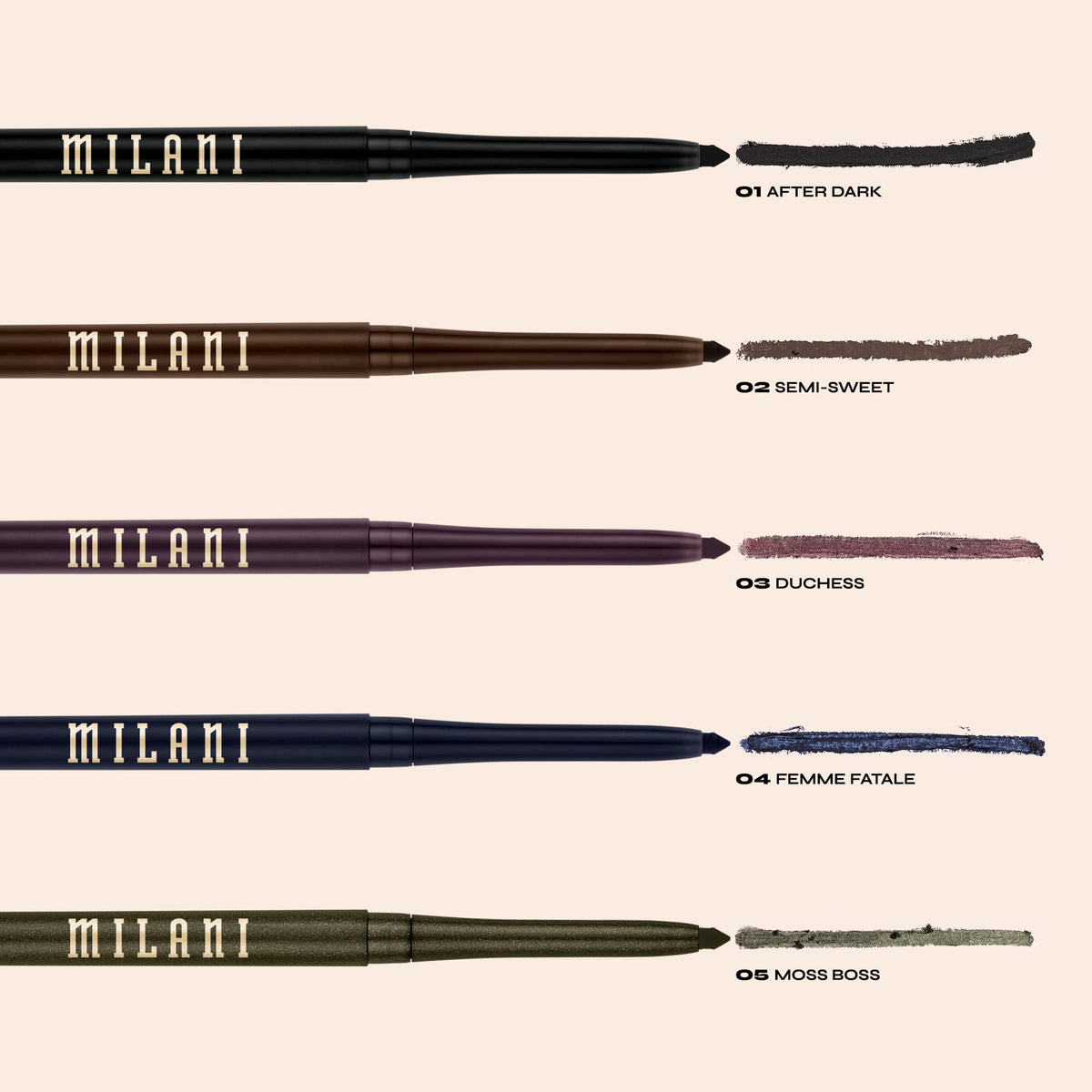 Milani Stay Put Eyeliner Pencil in various shades