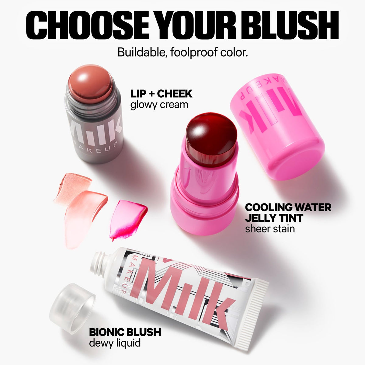 Milk Makeup Bionic Blush displayed with makeup brushes