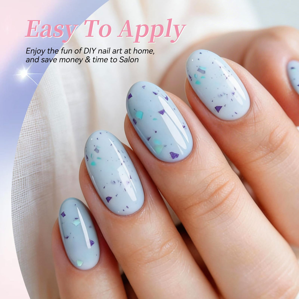 Milky light blue gel polish bottle from the set