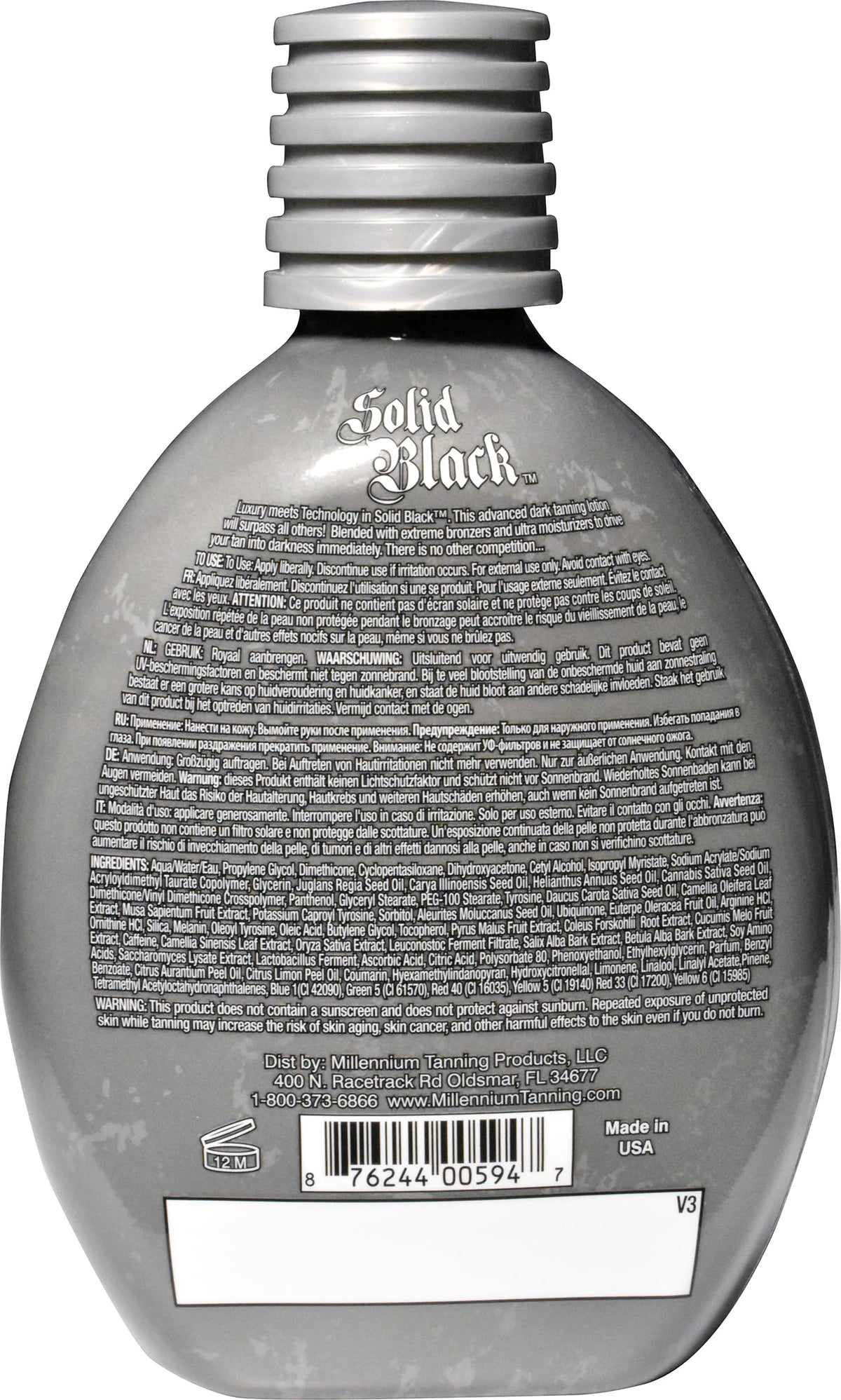Millennium Tanning Solid Black 100X Dark Tanning Lotion ingredients list